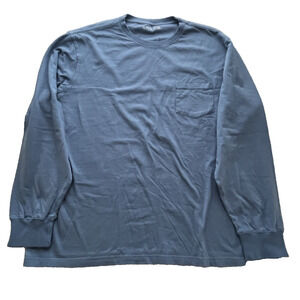 American Giant Long Sleeve Pocket Tee Mens 2XL Blue Cotton Crewneck T Shirt